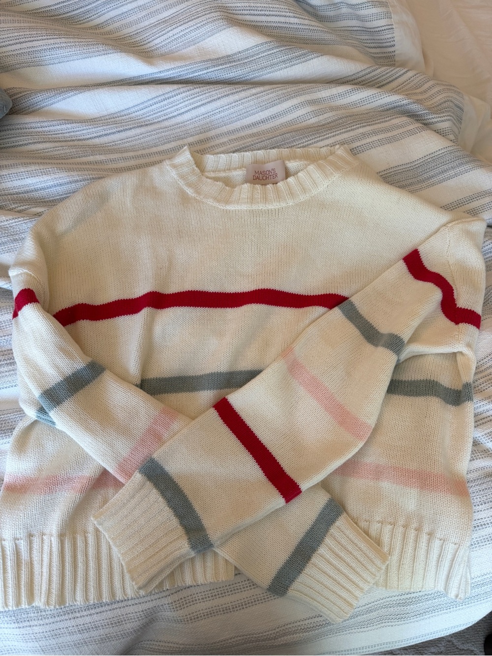 Mason’s Daughter Cream Striped Crewneck Sweater